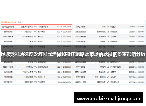 足球竞彩场次过少对彩民选择和投注策略及市场活跃度的多重影响分析